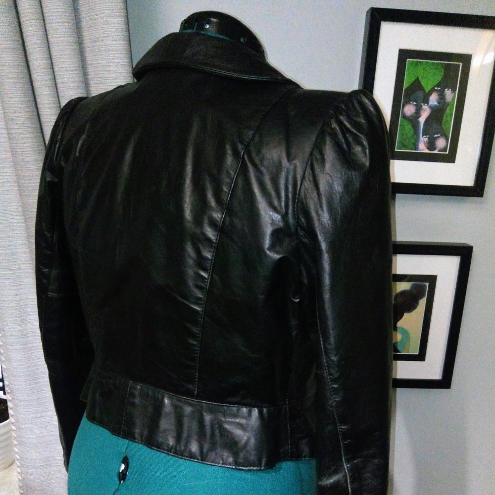 Vintage Jonathan Christopher Black Leather Puff Sleeve Jacket Sz Small - Picture 12 of 16
